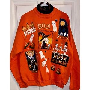 Vintage India Ink hand painted Halloween crew neck sweatshirt OS